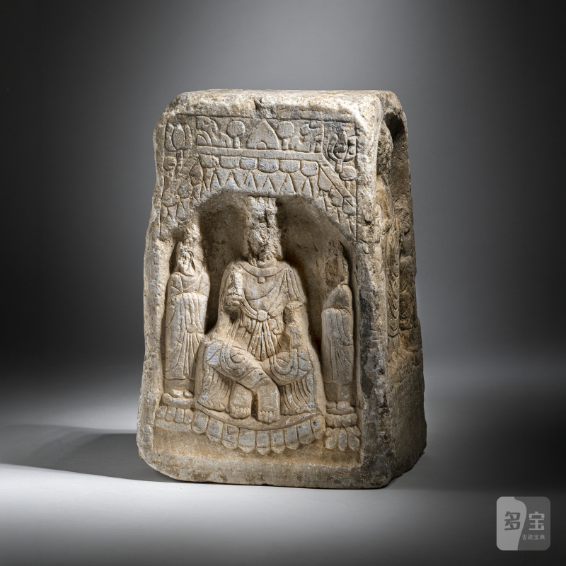 A MARBLE PILLAR DEPICTING VARIOUS BUDDHIST FIGURES